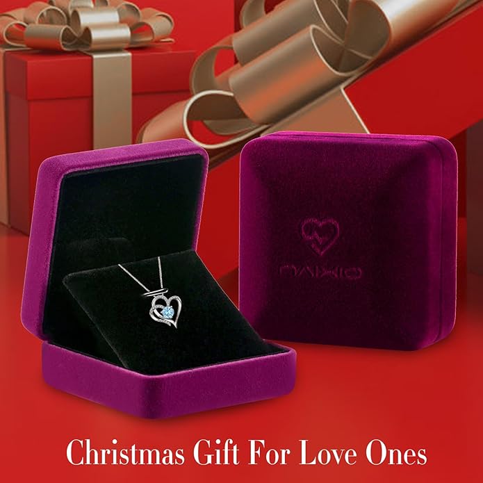 Double Heart Birthstone Necklace for Women - 925 Sterling Silver Adjustable Chain, 12-Month Cubic Zirconia Pendant, Gift for Wife/Girlfriend/Mom (Anniversary, Valentine's Day, Christmas)