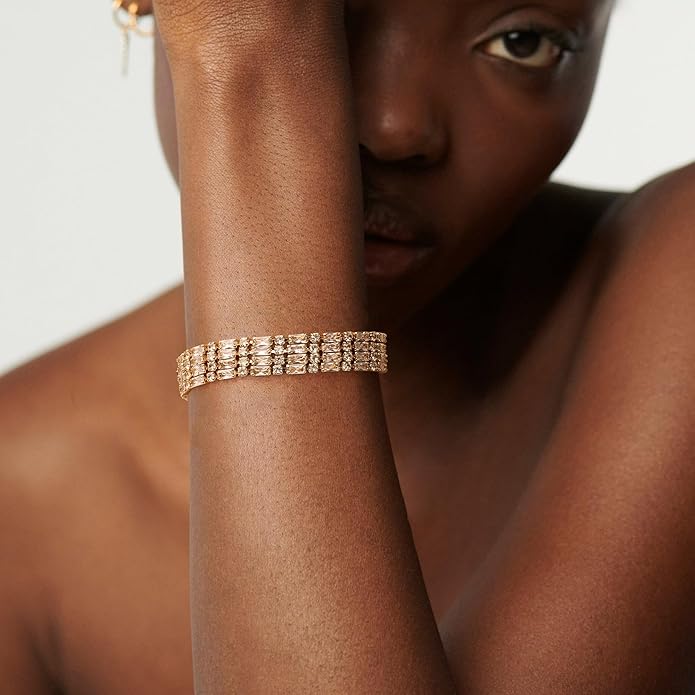 14K Gold Plated Tennis Bracelet for Women – Classic CZ Link Design, Fits 6.0"–7.2" Wrists – Stylish Sparkling Jewelry Gift, Timeless Tennis Bracelets for Women