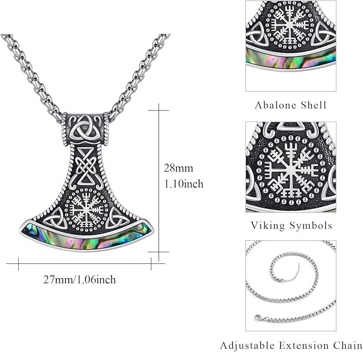 YueYuan Viking Necklace for Men 925 Sterling Silver Rune Amulet Pendant Nordic Necklace Viking Jewelry Gift for Father Husband Son