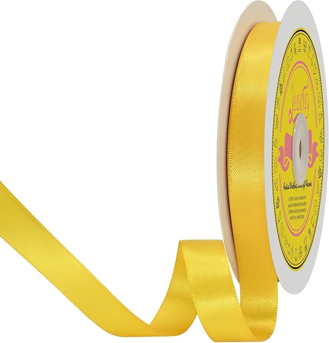 LEEQE Double Face Maize Yellow Satin Ribbon 5/8 inch X 50 Yards Polyester Maize Yellow Ribbon for Gift Wrapping Very Suitable for Weddings Party Hair Bow Invitation Decorations and More