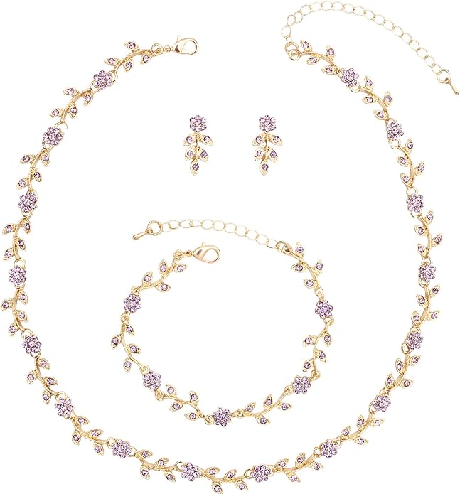 Austrian Crystal Rhinestone Choker Necklace Dangle Earring Link Bracelet Jewelry Set for Brides Bridesmaid Prom Costume Accessories for Women