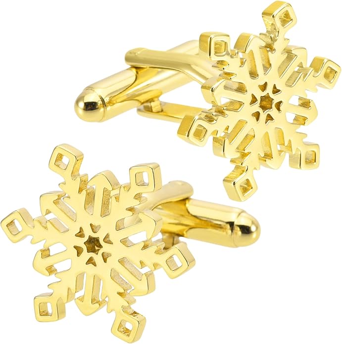 Jonwo Unique Snowflake Shape Cufflinks for Men Women In Gift Box Silver/Gold Men's Cuff Links Jewelry for Wedding Party Daily Office Business Events Tuxedo Dress
