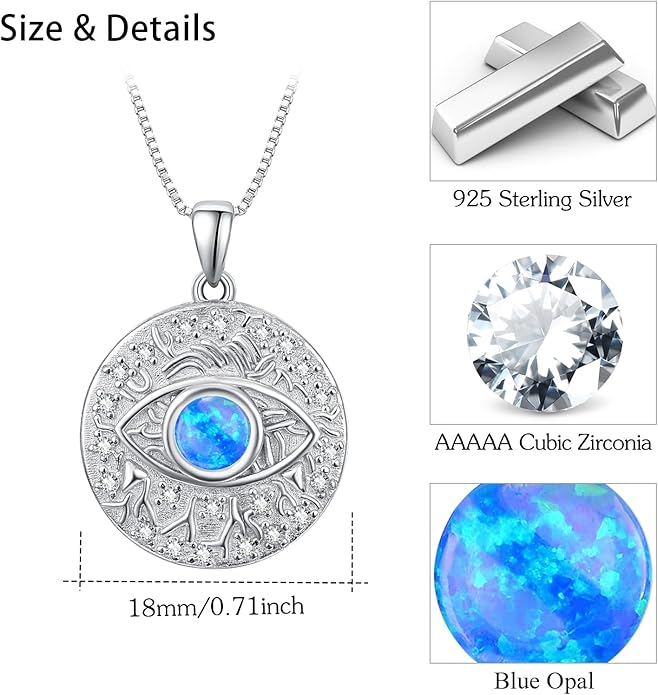 TUGHRA Evil Eye Necklace S925 Sterling Silver Evil Eye Pendant Necklaces Protection Jewelry Amulet Gift for Women Girls Boys Men Birthday Anniversary