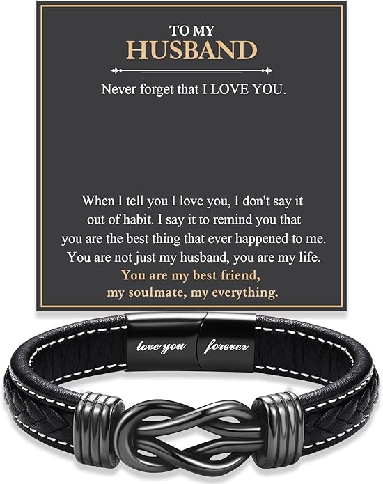 Love You Forever Leather Bracelet Gifts for Men Him Teen Boys, To My Brother Son Grandson Nephew Friend Dad Husband Christmas Birthday Valentines Fathers Day Graduation Back to School Gifts