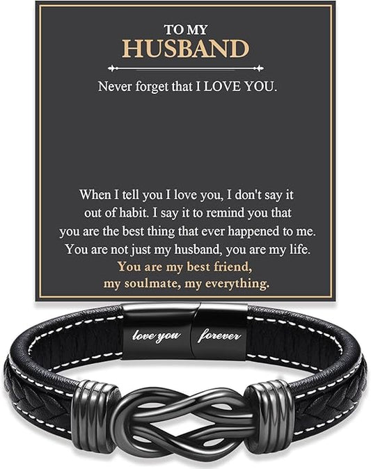 Love You Forever Leather Bracelet Gifts for Men Him Teen Boys, To My Brother Son Grandson Nephew Friend Dad Husband Christmas Birthday Valentines Fathers Day Graduation Back to School Gifts
