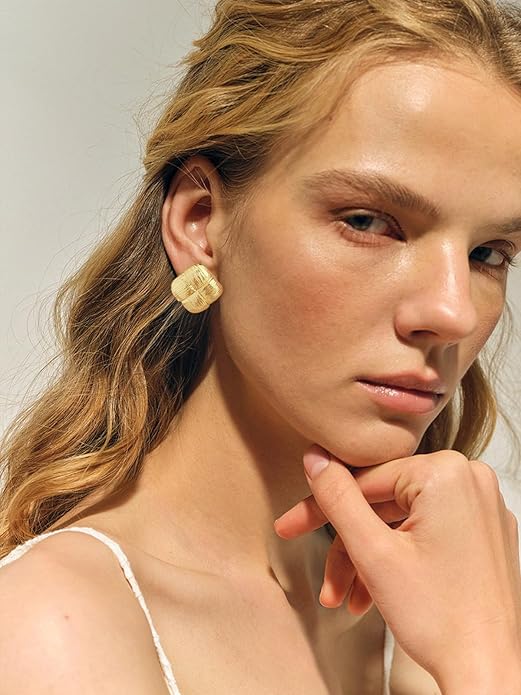 Irregular Gold Stud Earrings for Women Hammered Silver Stud Earrings Statement Geometric Earrings Vintage Gold Earrings