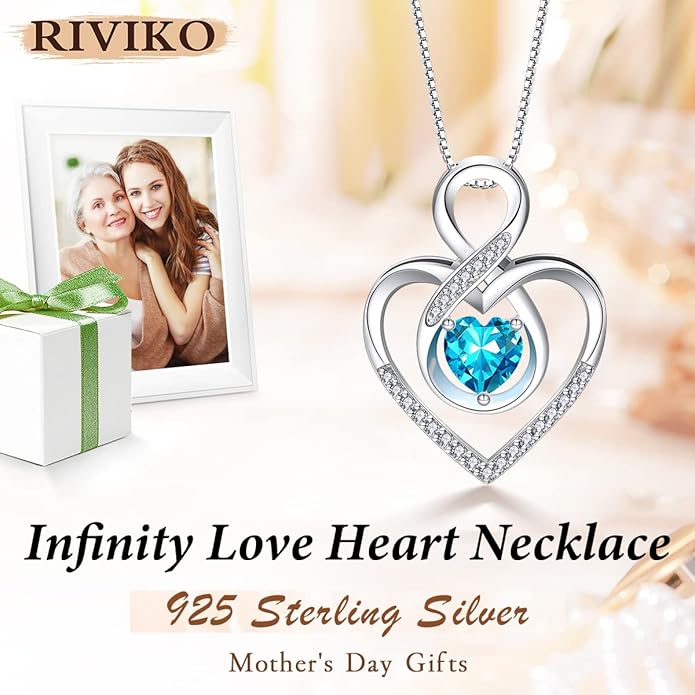 RIVIKO Infinity Heart Symbol Necklace for Women 925 Sterling Silver Love Heart Pendant Valentine's Day Mother's Day Anniversary Birthday Christmas Jewelry Gifts for Women Mom Wife Sister Her Friends