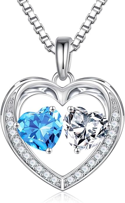 Iefil Christmas Gifts for Women Wife - 925 Sterling Silver Heart Birthstone Necklace, Anniversary Birthday Gifts for Women Wife Girlfriend Mom, Birthstone Jewelry Gift for Her