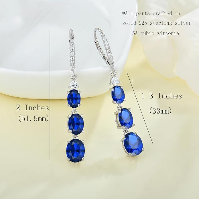 Women 925 Sterling Silver Birthstone 3-stone Leverback Drop Dangle Earrings 5A Cubic Zirconia Jewelry for Her