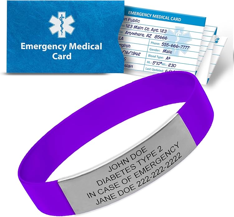 Personalized Medical Alert Bracelet for Men & Women – Custom Engraved Waterproof Silicone Wristband with Stainless Steel ID Plate – Medical ID Bracelet for Allergies, Conditions, ICE Info & Emergency Card