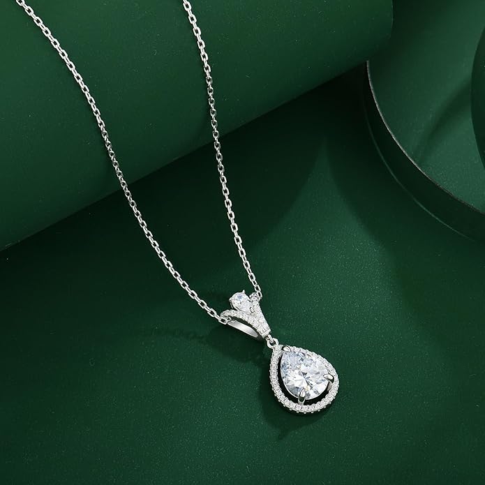 Birthstone Necklace 925 Sterling Silver Tear Drop 5A Cubic Zirconia Pendant Necklace Jewelry Birthday Gifts for Women