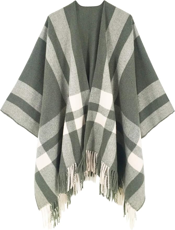 Moss Rose Women's Travel Plaid Shawl Wrap Open Front Poncho Cape for Fall Winter