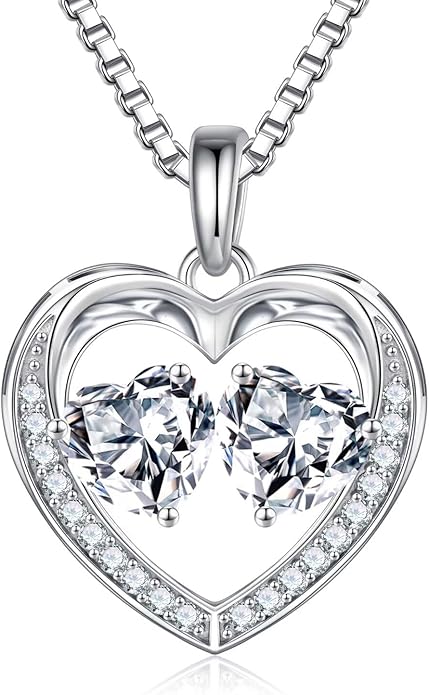 Iefil Christmas Gifts for Women Wife - 925 Sterling Silver Heart Birthstone Necklace, Anniversary Birthday Gifts for Women Wife Girlfriend Mom, Birthstone Jewelry Gift for Her
