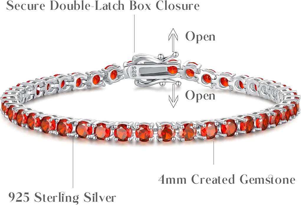 FANCIME Birthstone Bracelet Sterling Silver Gemstone Tennis Bracelets Fine Jewelry Wedding Bridal Prom Birthday Gift for Women Her, Length 7.2 Inch Width 4mm