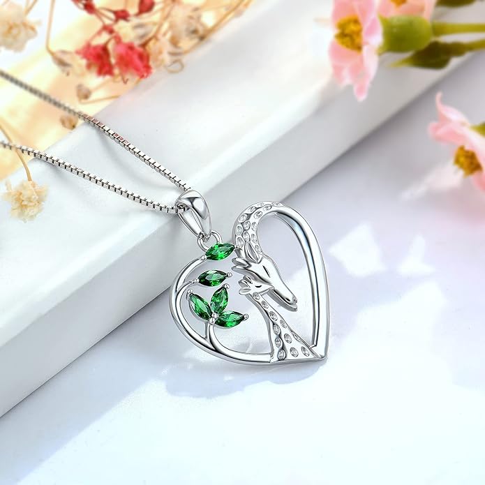STARCHENIE Giraffe Necklace 925 Sterling Silver Heart Pendant Animal Jewelry for Women