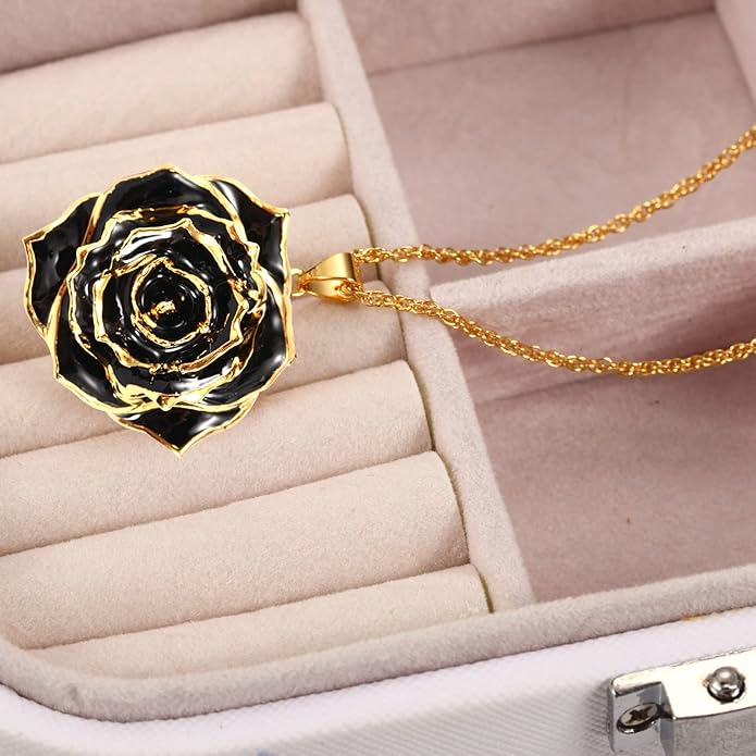 AliveRose Real Rose Gold Dipped Necklace Gifts for Women, 24K Gold Dipped Rose Pendant Necklace Jewelry Mothers Day Anniversaries Birthday Christmas Special Occasions Gifts for Her Mom Wife
