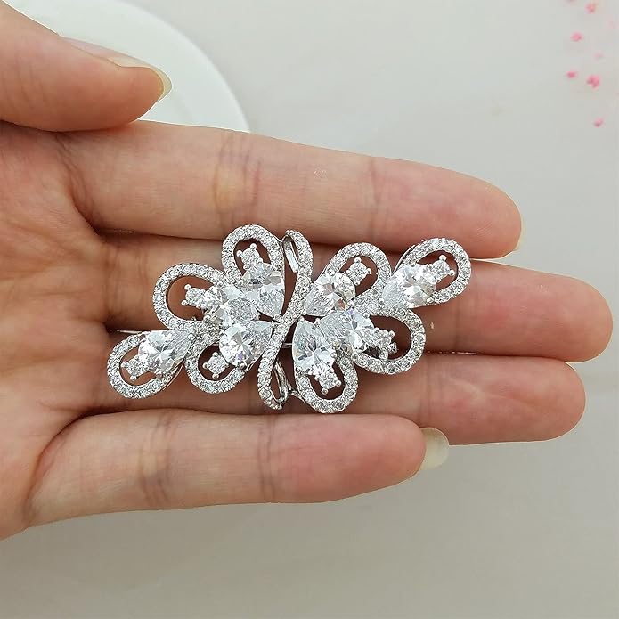 YOQUCOL Cubic Zirconia Crystal Rhinestone Wedding Brooch Pin for Women Brides Jewelry