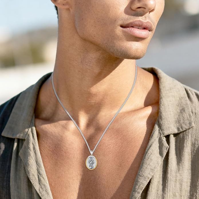 Taioiat Saint Necklace 925 Sterling Silver St Necklace Amulet Pendant Jewelry Religious Gift for Men Women