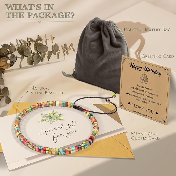 30th 40th 50th 60th 70th 80th Birthday Gifts for Women, Natural Stone Bracelet Birthday Gifts for Mom Daughter Grandma Sister Friends Coworker
