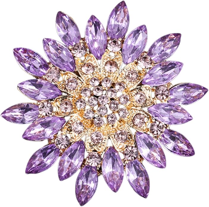 Rhinestone Large Flower Brooches Pins for Women Fashion Sparkly Crystal Sunflower Statement Brooch Unique Wedding Party Suit Dress Jewelry Accessories
