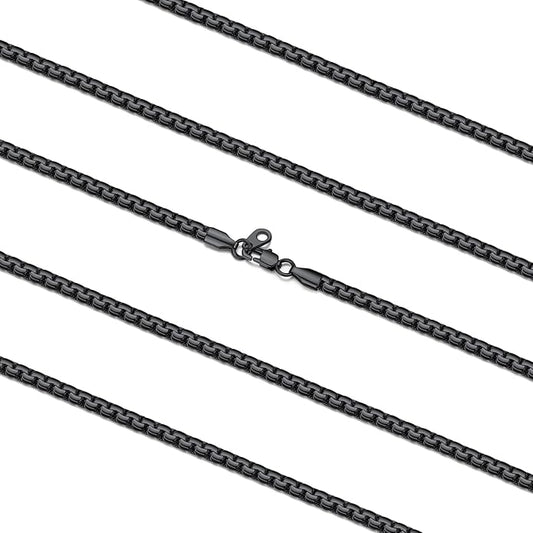 FaithHeart Mens Black/Silver/Gold Stainless Steel Flat Box Link Chain Necklace, Stylish 2/4/6/8mm Width Box Chains Necklaces for Men Non Tarnish Hip Hop Chain Jewelry Gifts,14"-30" Length