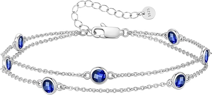 LOUISA SECRET Birthstone Bracelets for Women, 925 Sterling Silver Charm Link Double Strand Bracelet, Birthday Anniversary Christmas Jewelry Gifts for Wife Girlfriend Mother her…