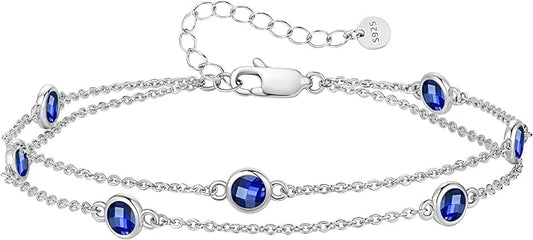 LOUISA SECRET Birthstone Bracelets for Women, 925 Sterling Silver Charm Link Double Strand Bracelet, Birthday Anniversary Christmas Jewelry Gifts for Wife Girlfriend Mother her…