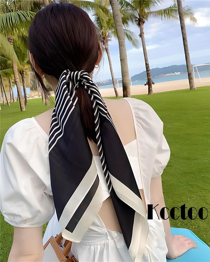 kcctoo 27.5" Mulberry Silk Feeling Head Scarf Women's Fashion Square Neck Satin Scarfs for Bag Hair Scarves Gift