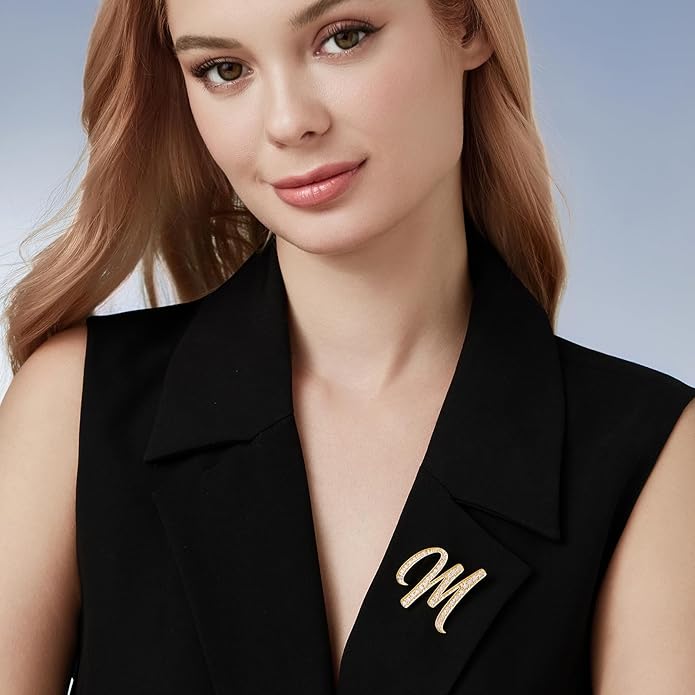 Cicy Bell A-Z Initial 26 Letter Brooch Pins 18k Gold Plated Cubic Zirconia Breastpin Name Personalized Gifts for Women Men