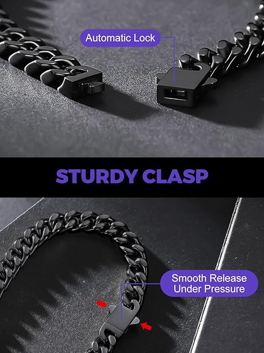 Richsteel 5/7/9/12mm Wide Miami Cuban Link Chain Bracelet for Men Women,Stainless Steel/Gold/Black Plated,7.4/8.2/9 Inch Length,Hip Hop Urban Street-wear Jewelry(Gift Wrapped)