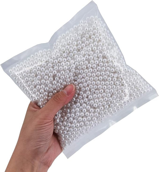 INSPIRELLE 2600pcs White Undrilled ABS Art Faux Pearls for Vase Fillers, 6mm No Hole Makeup Beads to Hold Brush Eyeline, Imitation Round Pearl Beads for Table Scatter Home Wedding Decoration