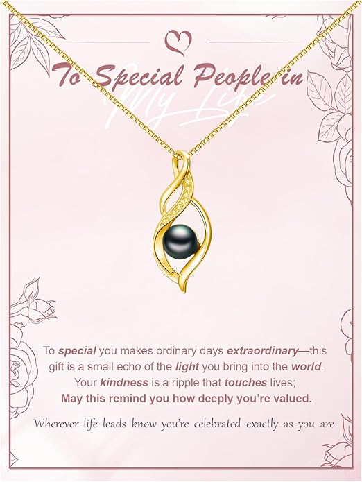 KANNSOAR Tahitian Black Pearl AAAA 18K Gold Plated Sterling Silver Pendant Necklace for Women Wife Mom Girlfriend Valentine Her Jewelry Gift for Anniversary Birthday Christmas
