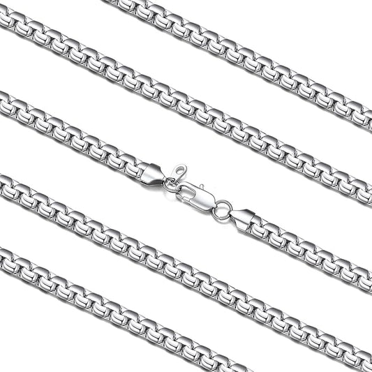 FaithHeart Mens Black/Silver/Gold Stainless Steel Flat Box Link Chain Necklace, Stylish 2/4/6/8mm Width Box Chains Necklaces for Men Non Tarnish Hip Hop Chain Jewelry Gifts,14"-30" Length