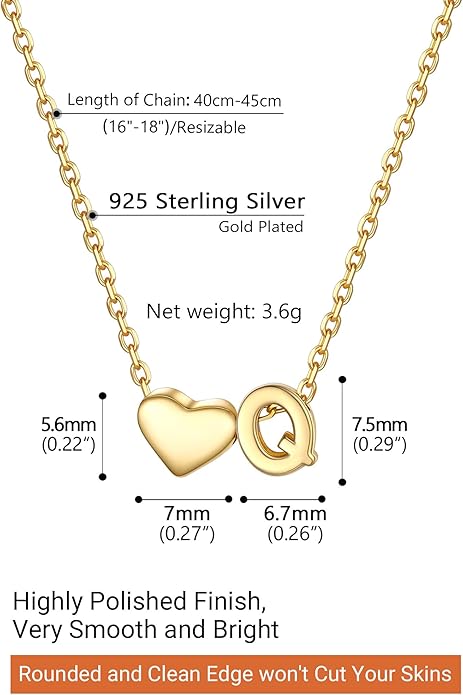 PROSILVER Initial Heart Necklace for Women, 925 Sterling Silver Tiny Heart Letter Necklace Siver, Gold Necklace, Come with Box