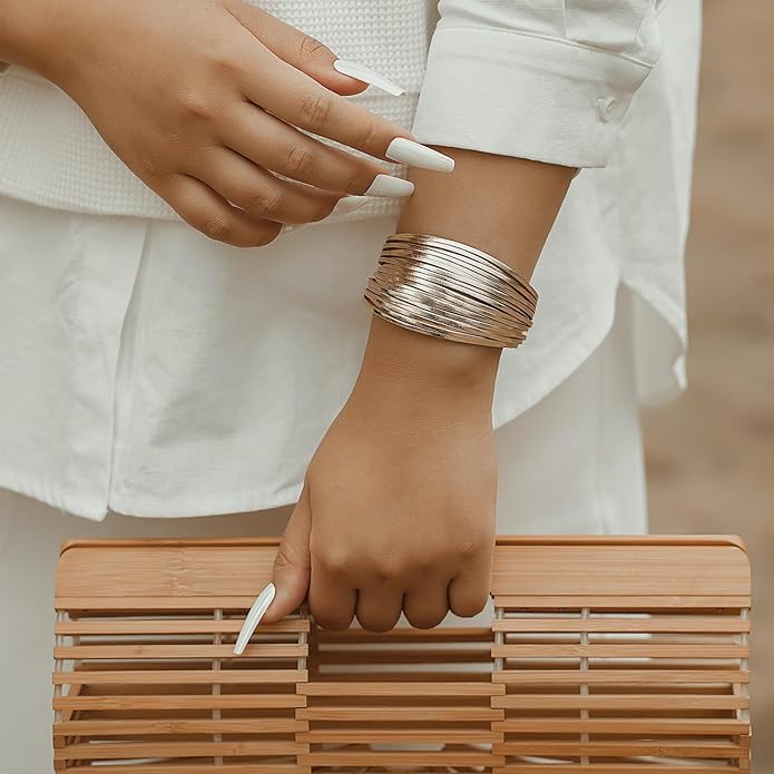 FANCY SHINY Boho Leather Wrap Bracelet Stackable Layered Bangle Cuff with Magnetic Clasp