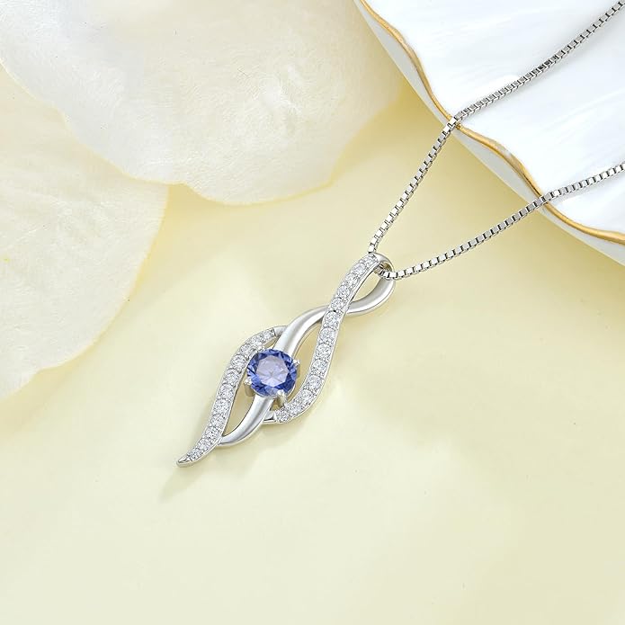 Women Infinity Necklace 925 Sterling Silver Twist Birthstone Pendant with Chain 5A Cubic Zirconia Jewelry