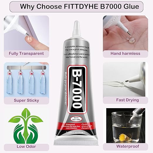 B7000 Jewelry Glue for Jewelry Making, FITTDYHE 2PCS 50ML/1.69 fl oz Clear B-7000 Glue Rhinestone, Multipurpose Super Adhesive for Phone Repair Nail Art Wood Glass Charms