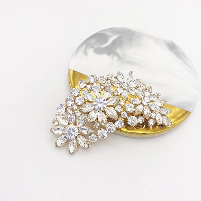 LAXPICOL Vintage Austrian Crystal Flower Leaf Bouquet Clusters Large Big Brooch Pin for Women Gold Tone