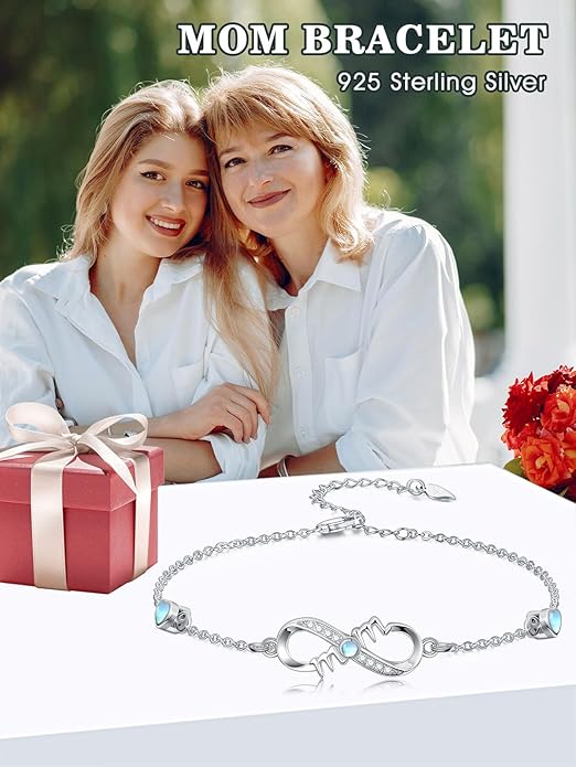 Dorunmo Infinity Bracelet Mom Bracelet 925 Sterling Silver 14K Gold Plated Infinity Heart Anklet for Women Christmas Jewelry Gifts for Wife Mom Daughter