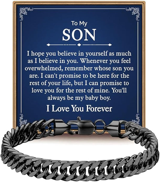 IEFLIFE Bracelet Gifts for Men Him - Silver/Black Stainless Steel Cuban Link Chain Bracelet Gifts for Son Grandson, Fathers Day Anniversary Birthday Gift for Men Husband, 8mm Bracelets Gift Jewelry