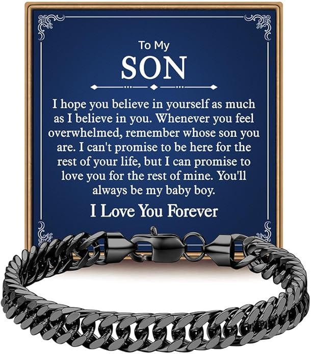IEFLIFE Bracelet Gifts for Men Him - Silver/Black Stainless Steel Cuban Link Chain Bracelet Gifts for Son Grandson, Fathers Day Anniversary Birthday Gift for Men Husband, 8mm Bracelets Gift Jewelry