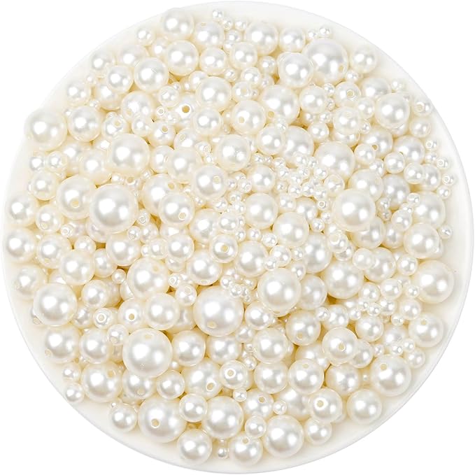 Anezus 2205Pcs Pearls for Craft, Assorted Sizes Fake Pearl Beads, Sew on Pearls, Bulk Loose Pearl Beads with Holes for Jewelry Making, Bracelets, Necklaces, Hairs, Decoration, Vase Filler