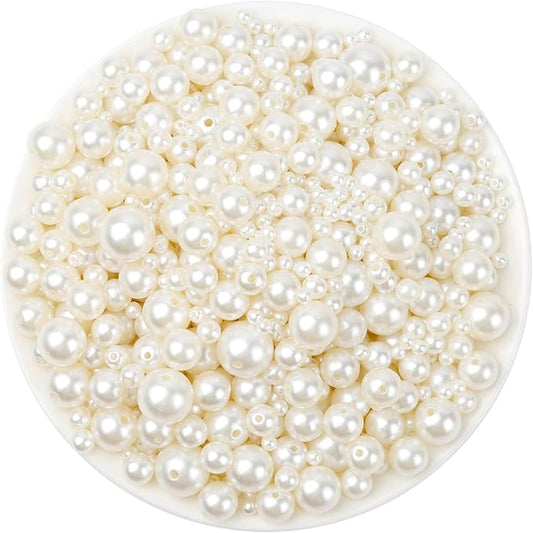 Anezus 2205Pcs Pearls for Craft, Assorted Sizes Fake Pearl Beads, Sew on Pearls, Bulk Loose Pearl Beads with Holes for Jewelry Making, Bracelets, Necklaces, Hairs, Decoration, Vase Filler