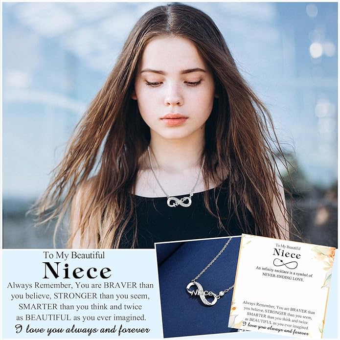 Infinity Mom Grandma Nana Sister Aunt Daughter Auntie Granddaughter Niece Necklace Gifts, Christmas Birthday Valentines Day Mothers Day Easter Graduation Back to School Gifts Stocking Stuffers Presents for Women Girls Her