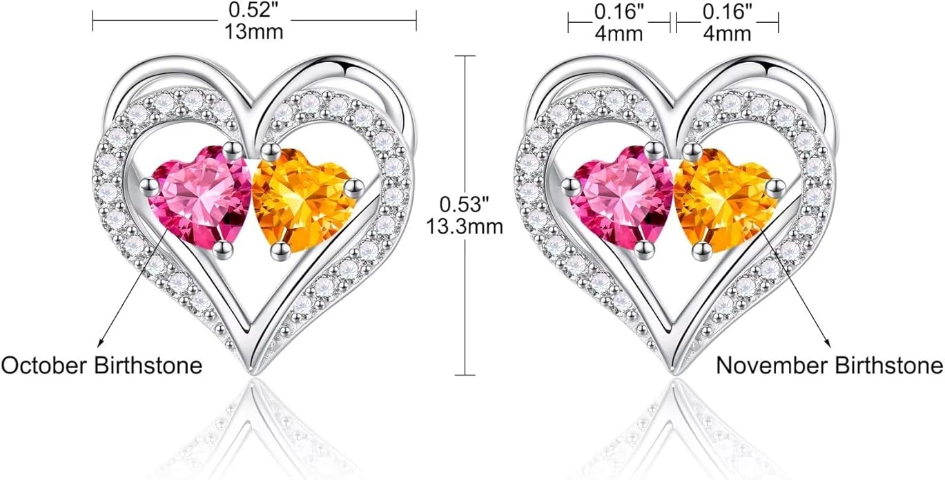 Iefil Birthstone Earrings for Women - 925 Sterling Silver Heart Earrings Anniversary Birthday Gifts for Women Wife Girlfriend Mom