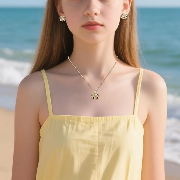 18k Gold Plated Jewelry Set for Women Dainty Necklace & Stud Earrings Trendy Chunky Birthday Mother’s Day Gift