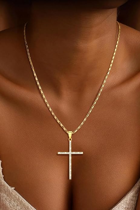 U7 Cross Necklace for Women,Silver/14K Gold Large or Small Cross Necklaces with CZ Diamond,Faith Birthday/Christmas Gift for Her Women Mother Daughter Grandmother