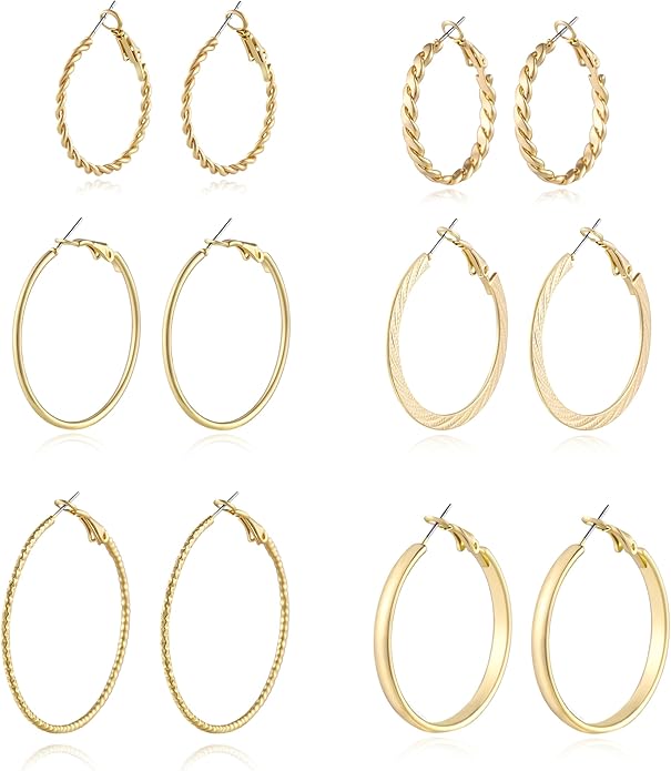6 Pairs Gold and Silver Plated Hoop Earrings Set for Women – Trendy Silver and Gold Huggie Hoops, Big Silver and Gold Earrings, Chunky Jewelry for Multiple Piercings, Fashion Gift Pack, Stylish Silver Jewelry for Everyday Wear