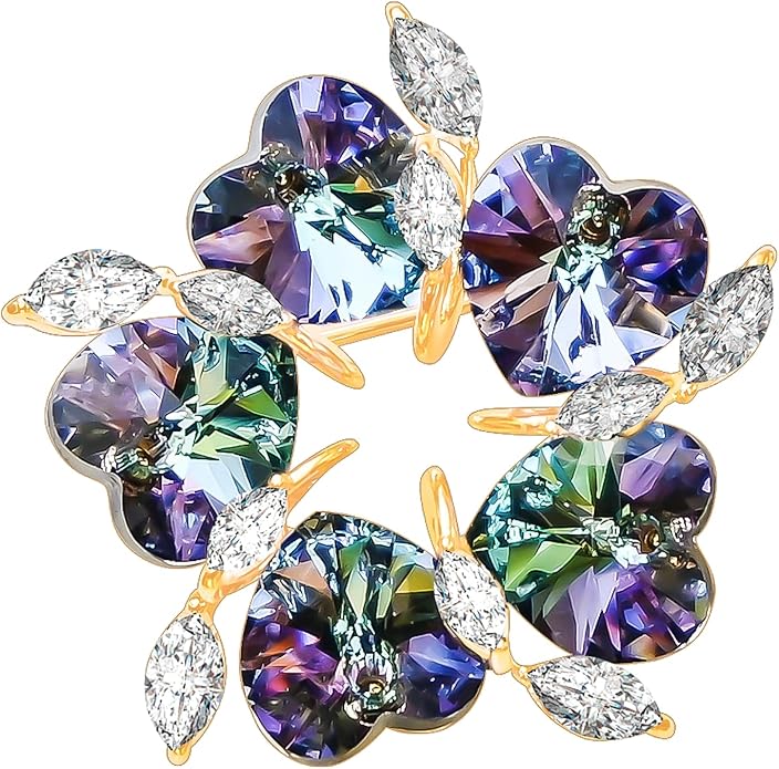 KZQtriid Brooches For Women,14k Gold Plated Copper,Crystal Brooch,Love Brooch,Heart Brooches,Brooches Pin for Birthday, Christmas,Valentines, Wedding Parties, Anniversaries,Flower Broach