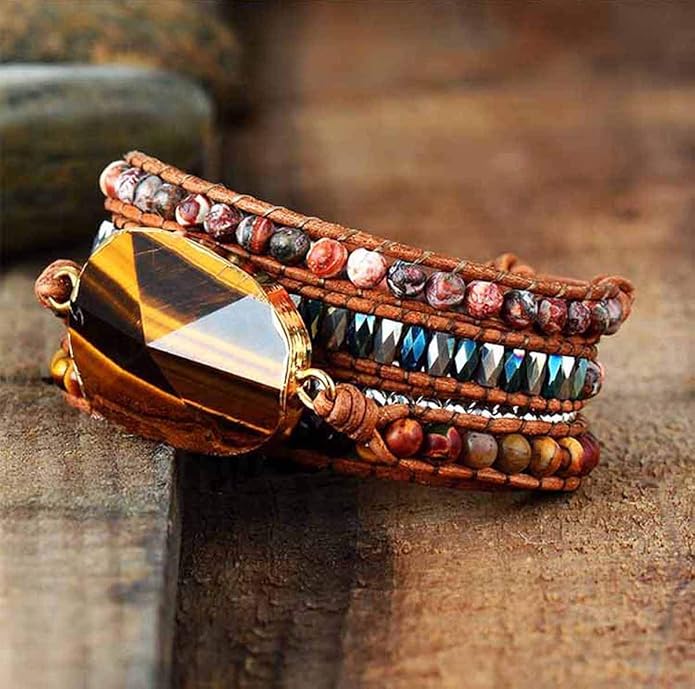 ZOSOJONA Boho Handmade Natural Stone Wrap Bracelets Turquoises Crystal Beads Bracelet Jewelry